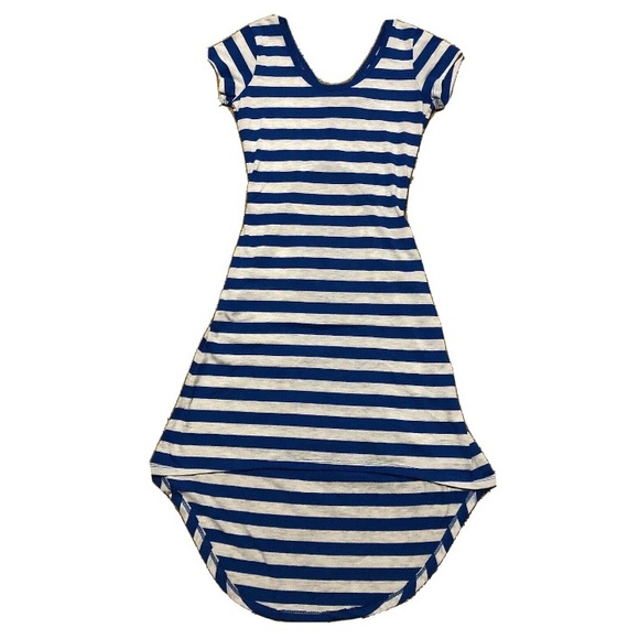 Planet Gold Dresses & Skirts - Planet Gold Junior’s Short Sleeve Hi-Low Hem Striped Blue & Light Grey Dress XS